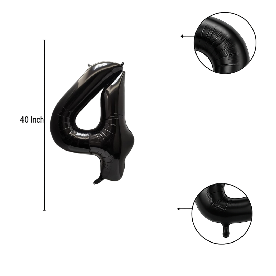 40" Black Number 4 Balloon β Giant Foil Birthday Decoration for Party & Celebration