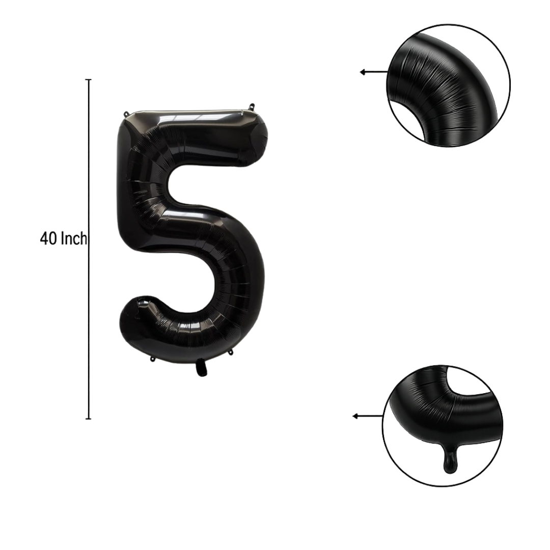 40" Black Number 5 Balloon β Giant Foil Birthday Decoration for Party & Celebration