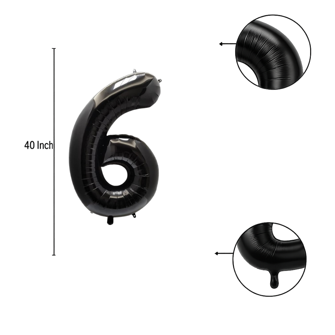 40" Black Number 6 Balloon β Giant Foil Birthday Decoration for Party & Celebration