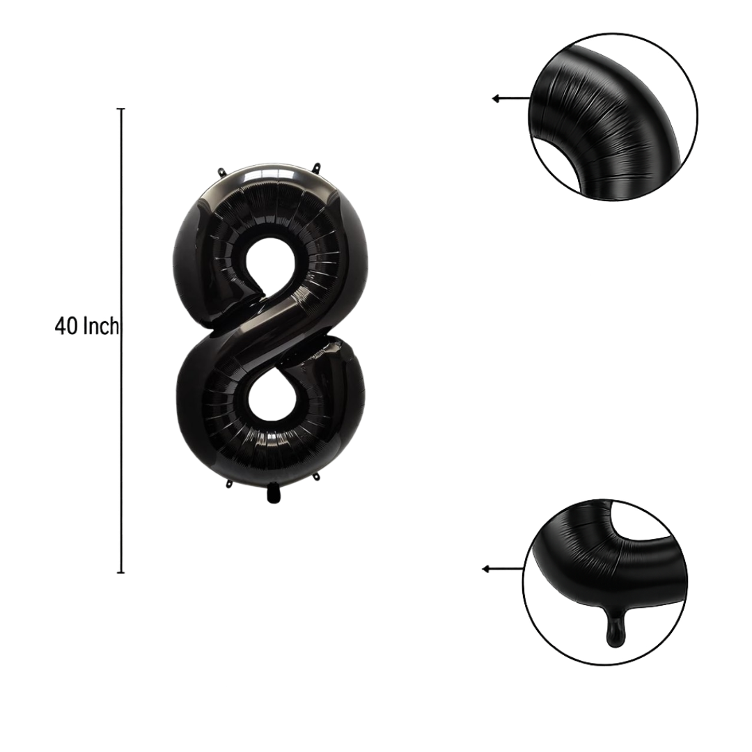 40" Black Number 8 Balloon β Giant Foil Birthday Decoration for Party & Celebration