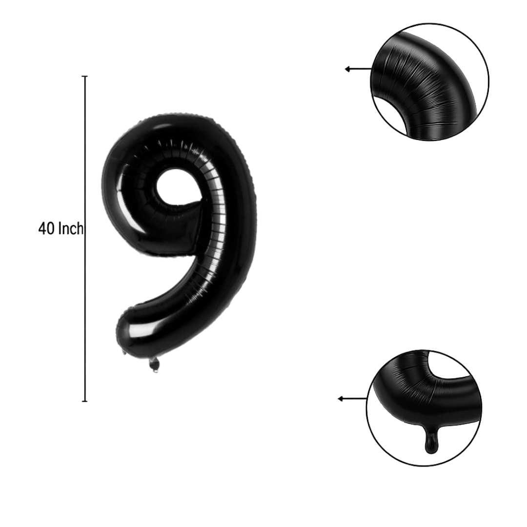 40" Black Number 9 Balloon β Giant Foil Birthday Decoration for Party & Celebration