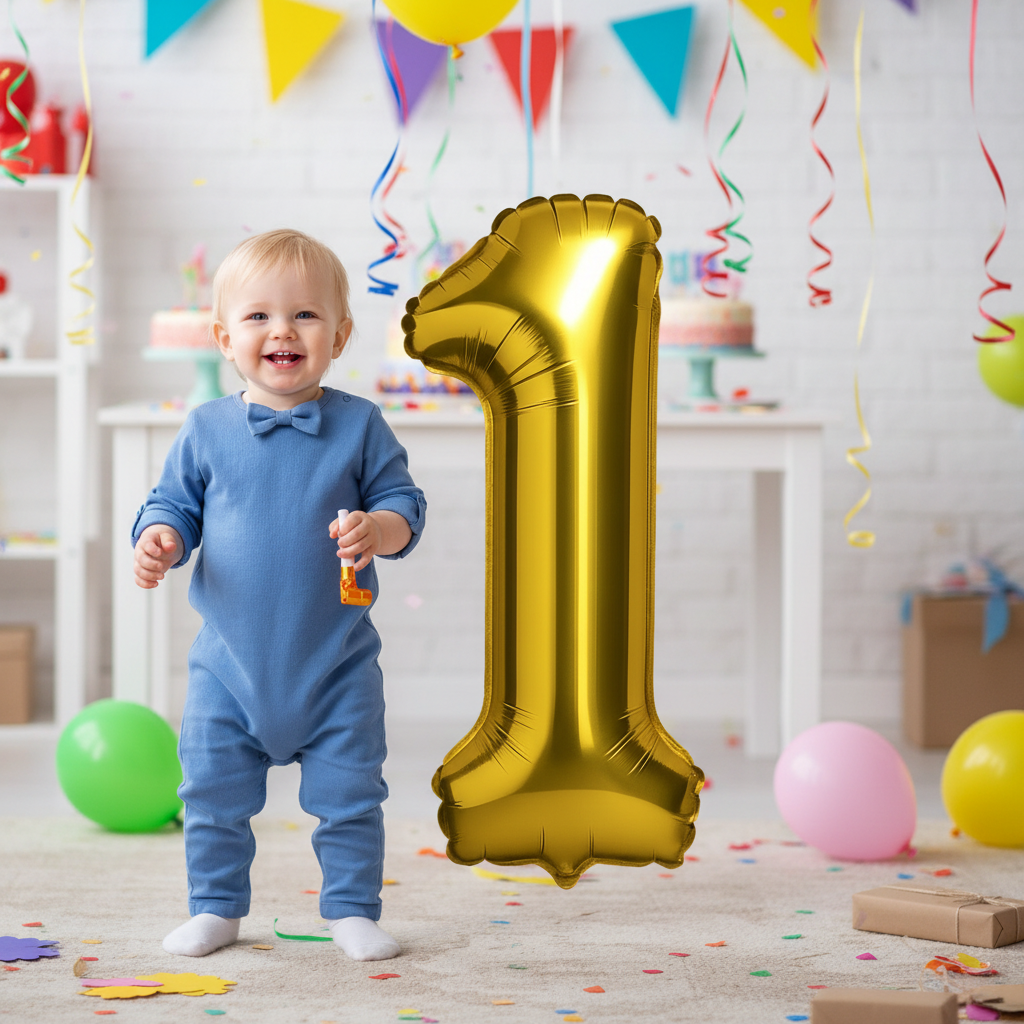giant gold number 1 helium balloon for milestone birthday decoration