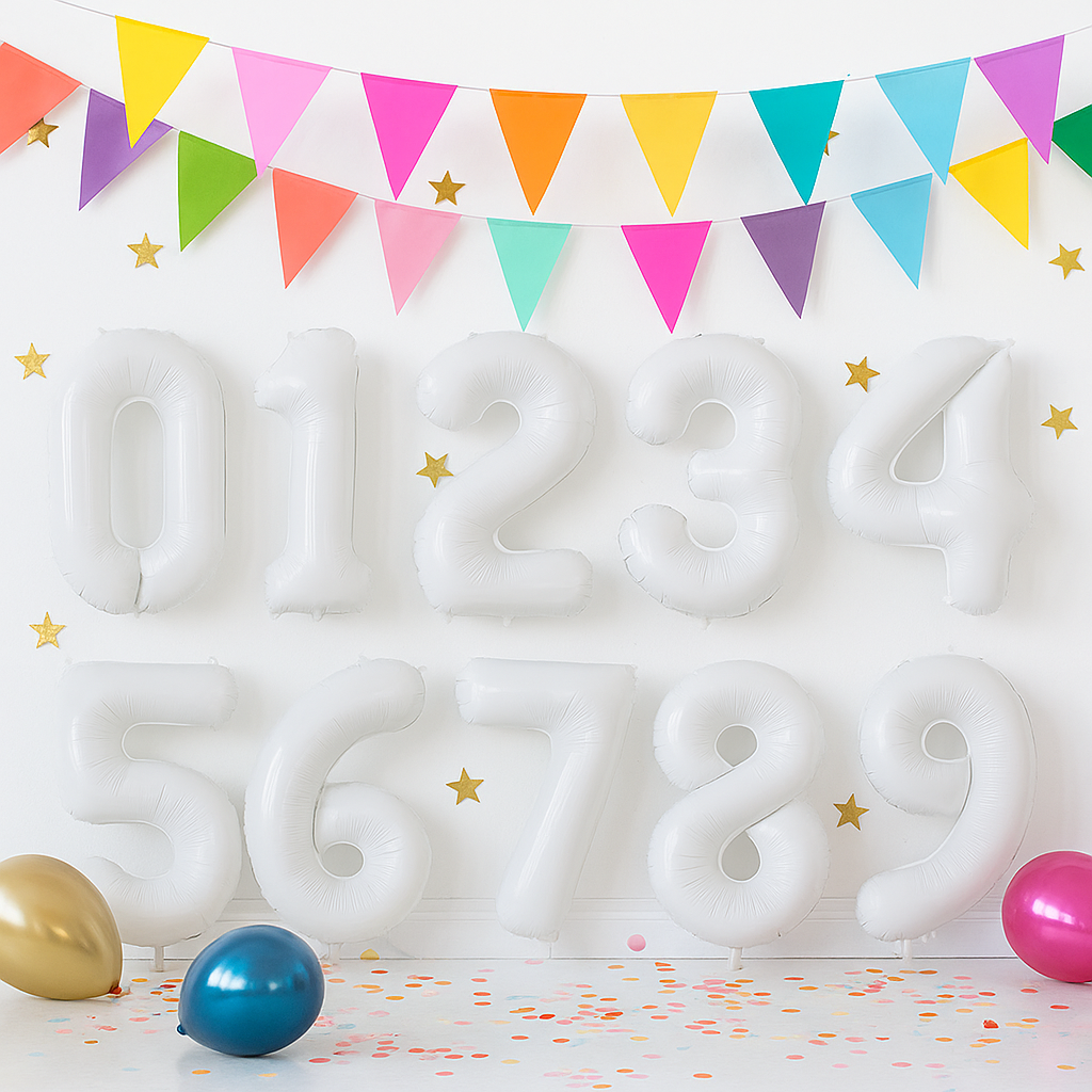 White Foil Number Balloons 40" – Elegant Giant Numbers 0–9