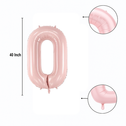 Pastel Baby Pink Matte Number 0 Balloon – 40" Foil Birthday Party Decoration