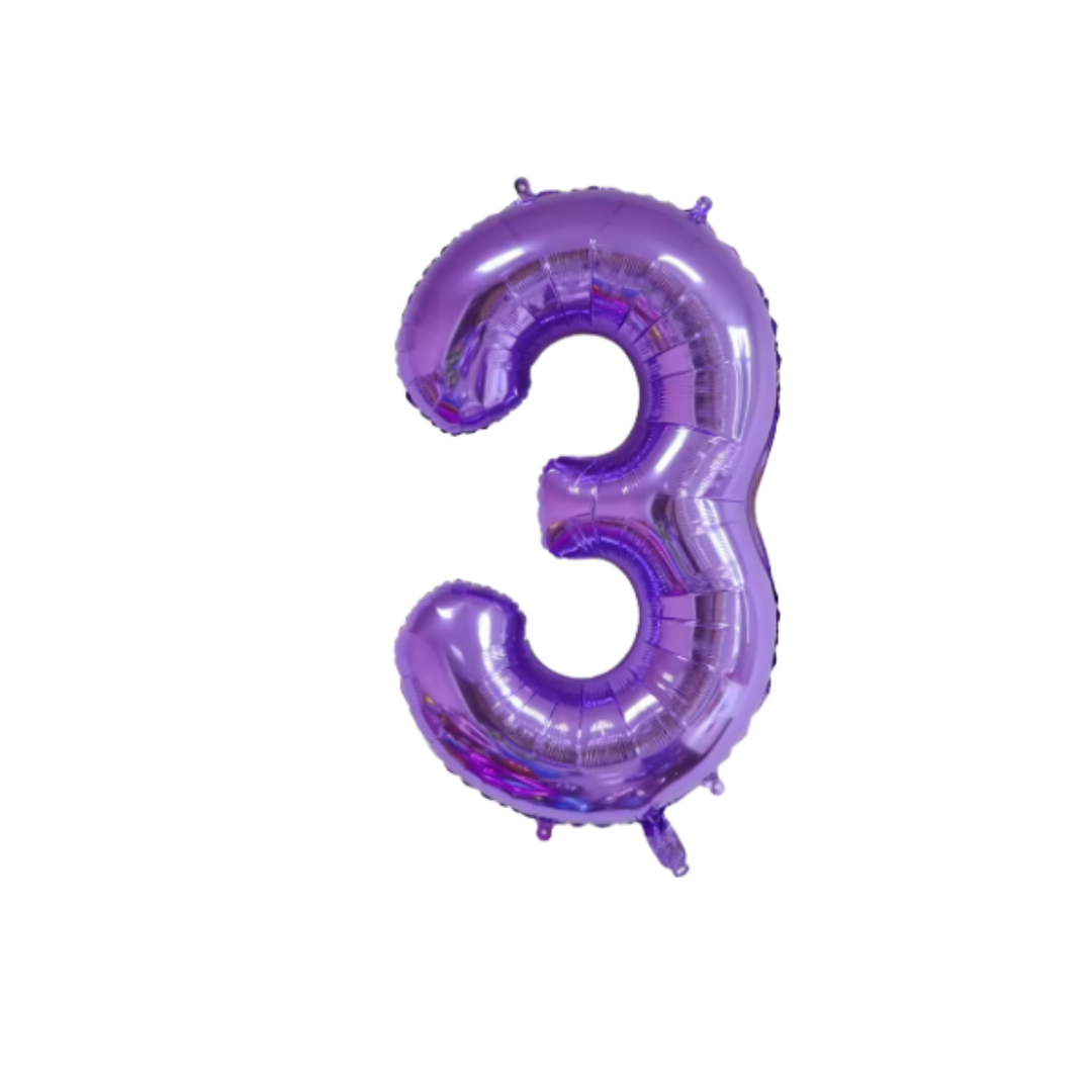 40" Purple Metallic Number 3 Balloon – Giant Foil Birthday Balloon for Girls & Boys