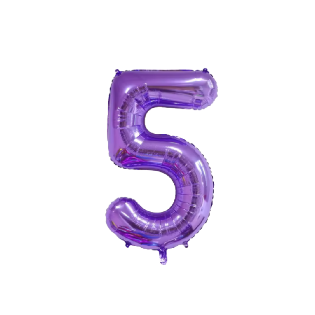 40" Purple Metallic Number 5 Balloon – Giant Foil Birthday Balloon for Girls & Boys