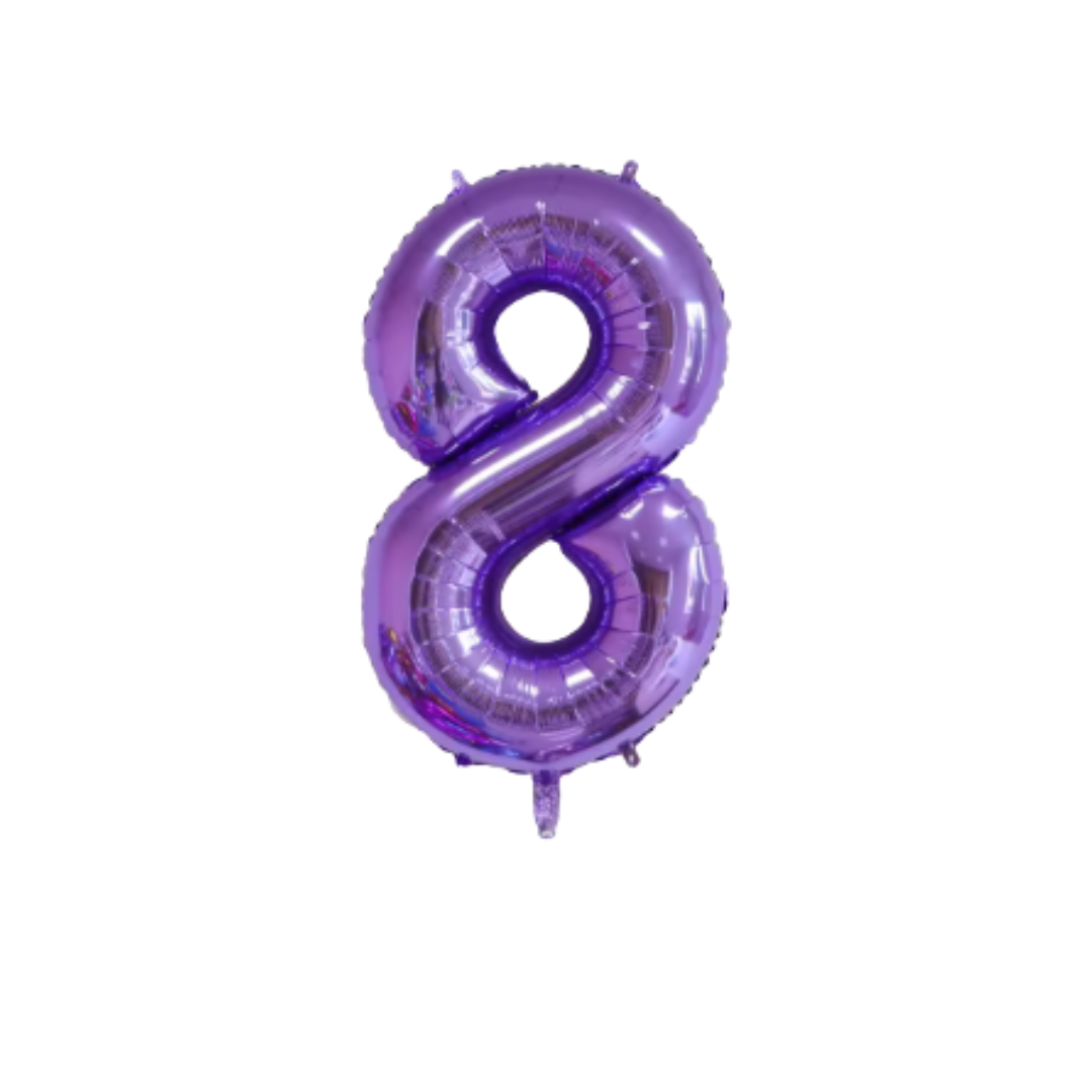 40" Purple Metallic Number 8 Balloon – Giant Foil Birthday Balloon for Girls & Boys
