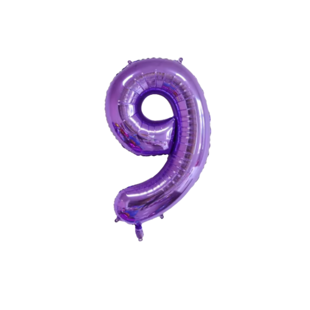 40" Purple Metallic Number 9 Balloon – Giant Foil Birthday Balloon for Girls & Boys