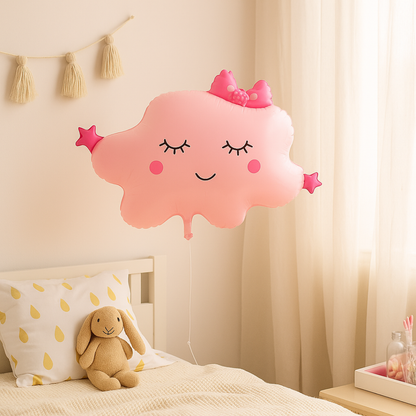 Pink Cloud Balloon with Bow – Cute Foil Balloon for Baby Girl or Toddler Birthday Party