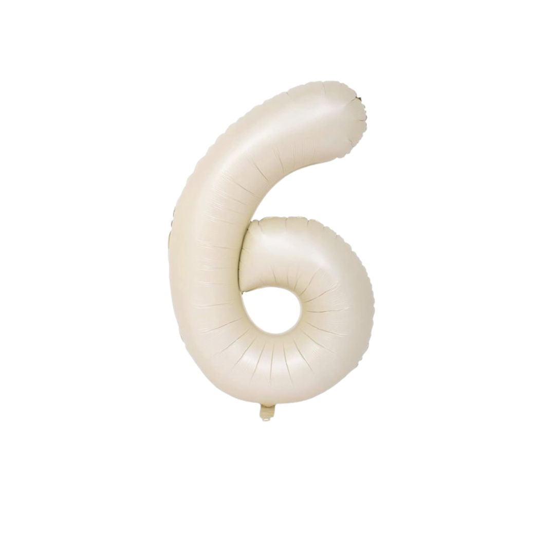 40" Beige Number 6 Balloon – Giant Foil Balloon for Kids' Birthdays & Minimal Party Themes
