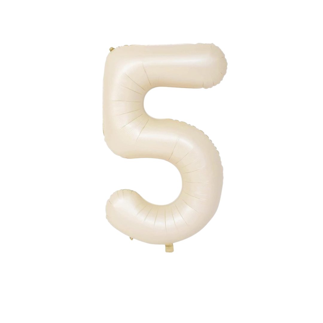 40" Beige Number 5 Balloon – Giant Foil Balloon for Neutral & Elegant Birthday Decorations