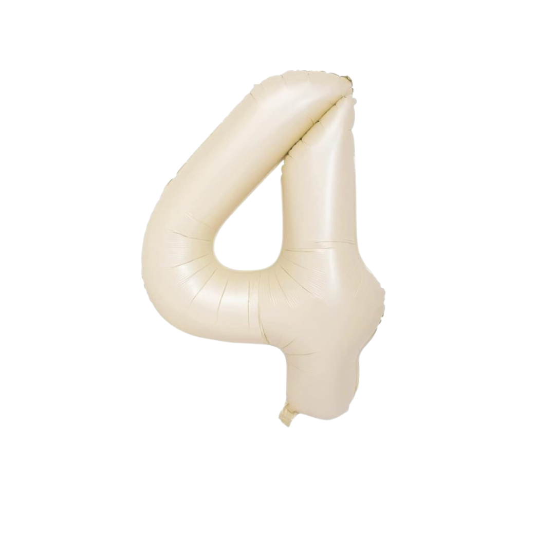 40" Beige Number 4 Balloon – Giant Foil Balloon for Minimalist Kids’ Birthday Decor