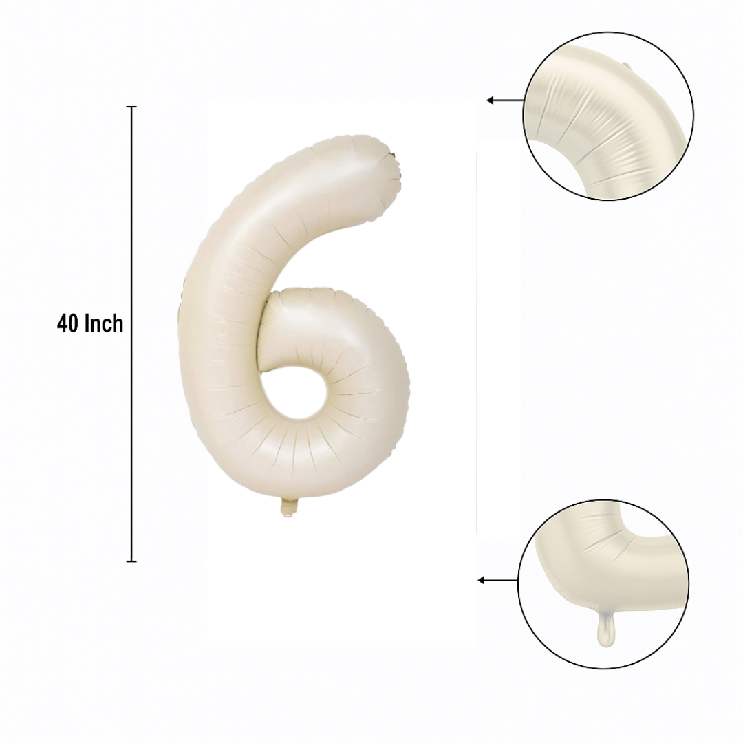40" Beige Number 6 Balloon – Giant Foil Balloon for Kids' Birthdays & Minimal Party Themes