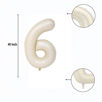 40" Beige Number 6 Balloon – Giant Foil Balloon for Kids' Birthdays & Minimal Party Themes