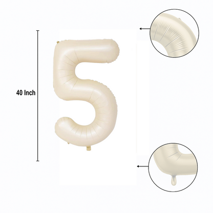 40" Beige Number 5 Balloon – Giant Foil Balloon for Neutral & Elegant Birthday Decorations