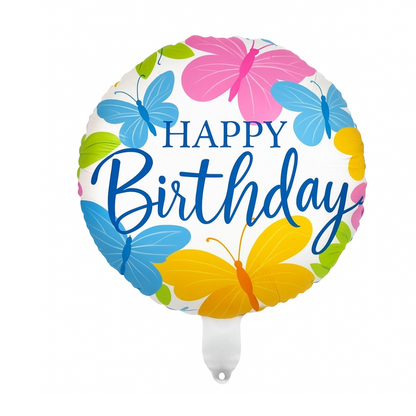 Happy Birthday Balloon with Butterflies – Round Foil Helium Balloon for Birthday Decor