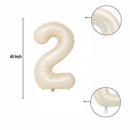 40" Beige Number 2 Balloon – Giant Foil Balloon for Baby Birthdays & Neutral Party Decor