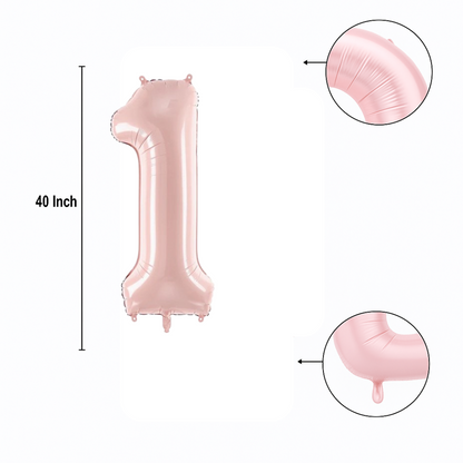 Pastel Baby Pink Matte Number 1 Balloon – 40" Foil Birthday Party Decoration