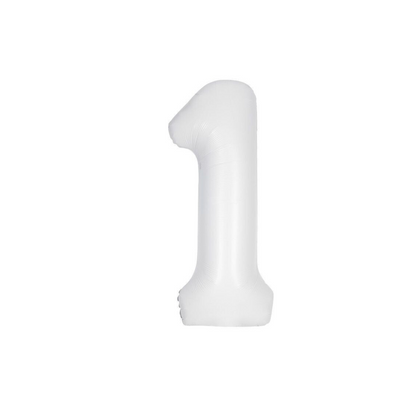 40 Inch White Number 1 Foil Balloon, 1 balloon, minimalist white design, ideal for classic, modern and pastel themed birthday parties