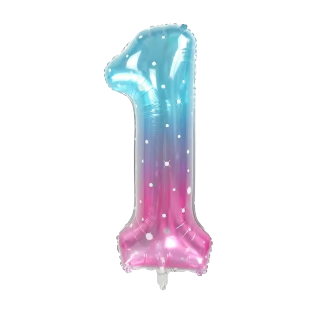 40" Number 1 Foil Balloon – Blue Pink Ombre with Stars – Giant Birthday Decoration