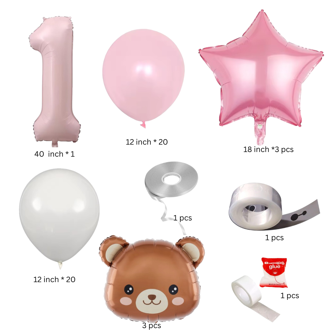 1st Birthday Balloon Arch Kit | Teddy Bear Star & Number 1 | Complete Garland Set | Baby Boy & Girl UK