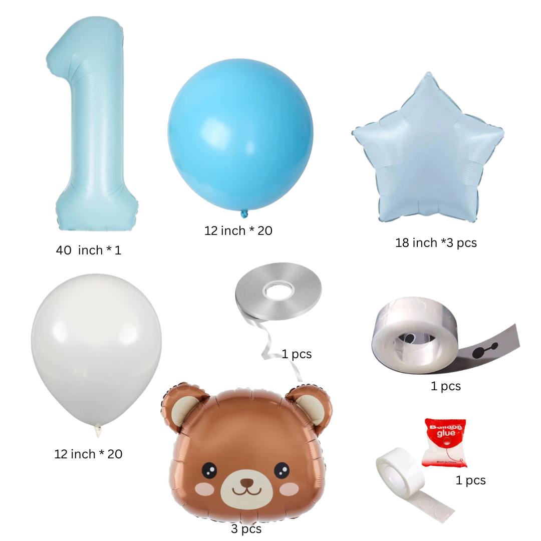 1st Birthday Balloon Arch Kit | Teddy Bear Star & Number 1 | Complete Garland Set | Baby Boy & Girl UK