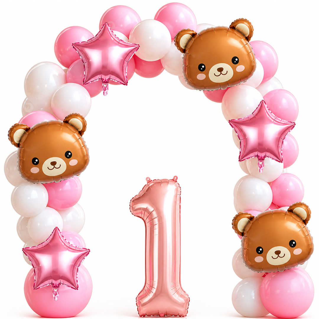 1st Birthday Balloon Arch Kit | Teddy Bear Star & Number 1 | Complete Garland Set | Baby Boy & Girl UK