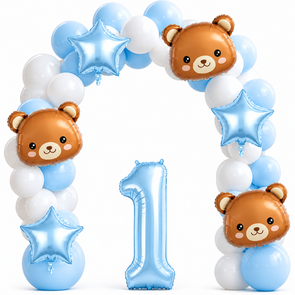1st Birthday Balloon Arch Kit | Teddy Bear Star & Number 1 | Complete Garland Set | Baby Boy & Girl UK