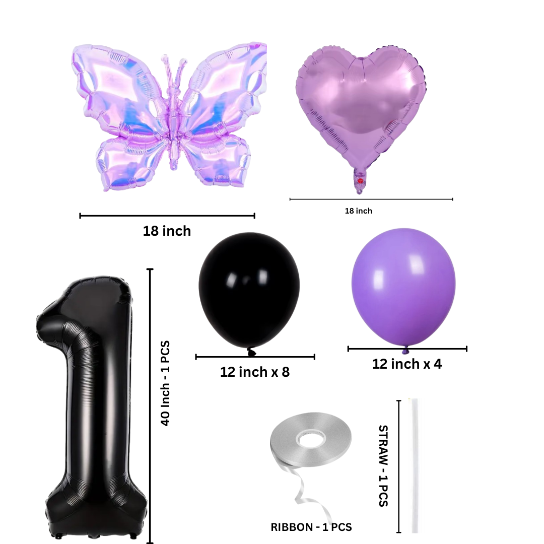 Purple Butterfly & Heart Balloon Decoration – Birthday, Anniversary & Party Display