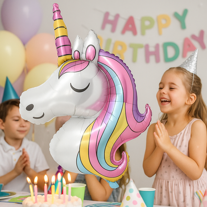 Unicorn Head Foil Balloon – Pastel Rainbow Mane Birthday Decoration