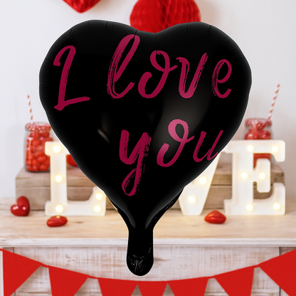 "I Love You" Heart Foil Balloon – Pink or Black – Romantic Party Decoration