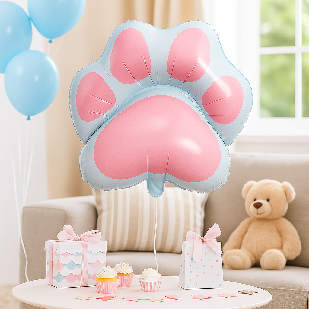 Paw Print Foil Balloon – Pink or Grey Paw Balloon | Dog Birthday, Cat Party, Pet Themed Decoration
