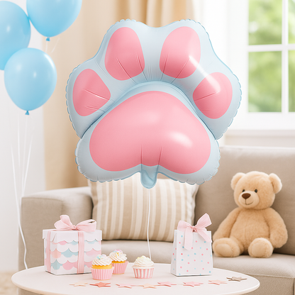 Paw Print Foil Balloon – Pink or Grey Paw Balloon | Dog Birthday, Cat Party, Pet Themed Decoration