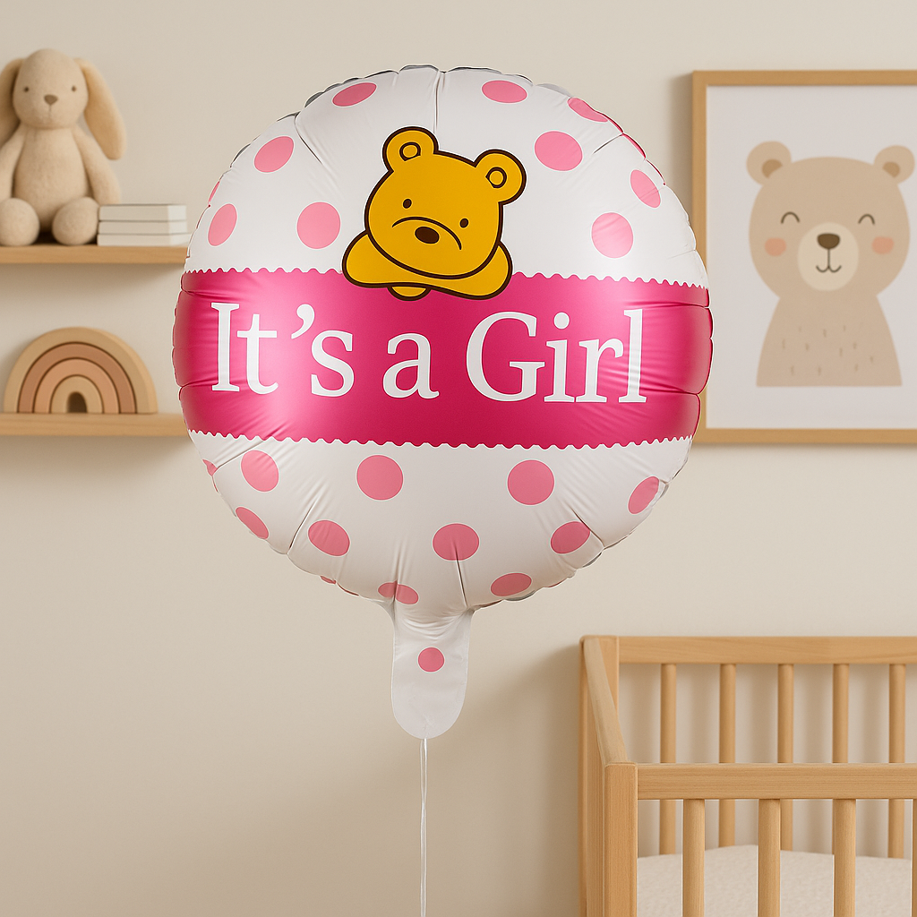 Newborn party balloon – It’s a Girl pink foil teddy bear design 18 inch