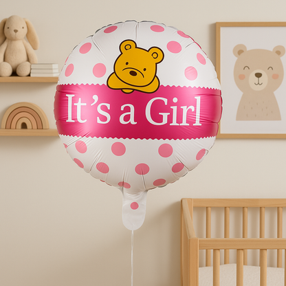 Newborn party balloon – It’s a Girl pink foil teddy bear design 18 inch