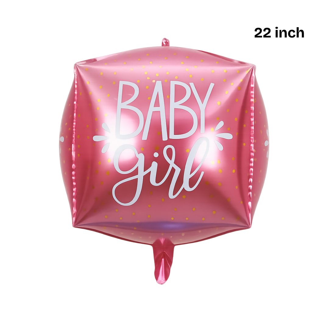 Reusable foil balloon Baby Girl pink cube design – baby shower party