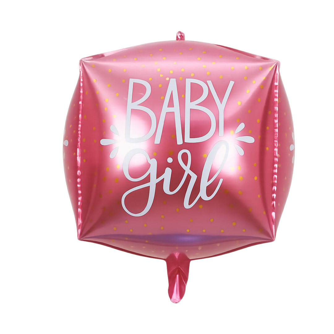 Pink Baby Girl cube balloon for newborn celebration and gender reveal