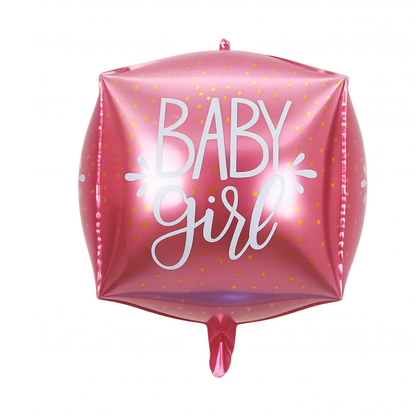 Pink Baby Girl cube balloon for newborn celebration and gender reveal