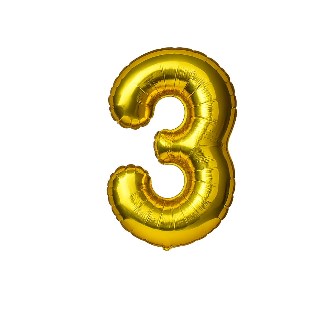 40" Gold Number 3 Balloon – Giant Foil Helium Balloon for Birthdays & Celebrations