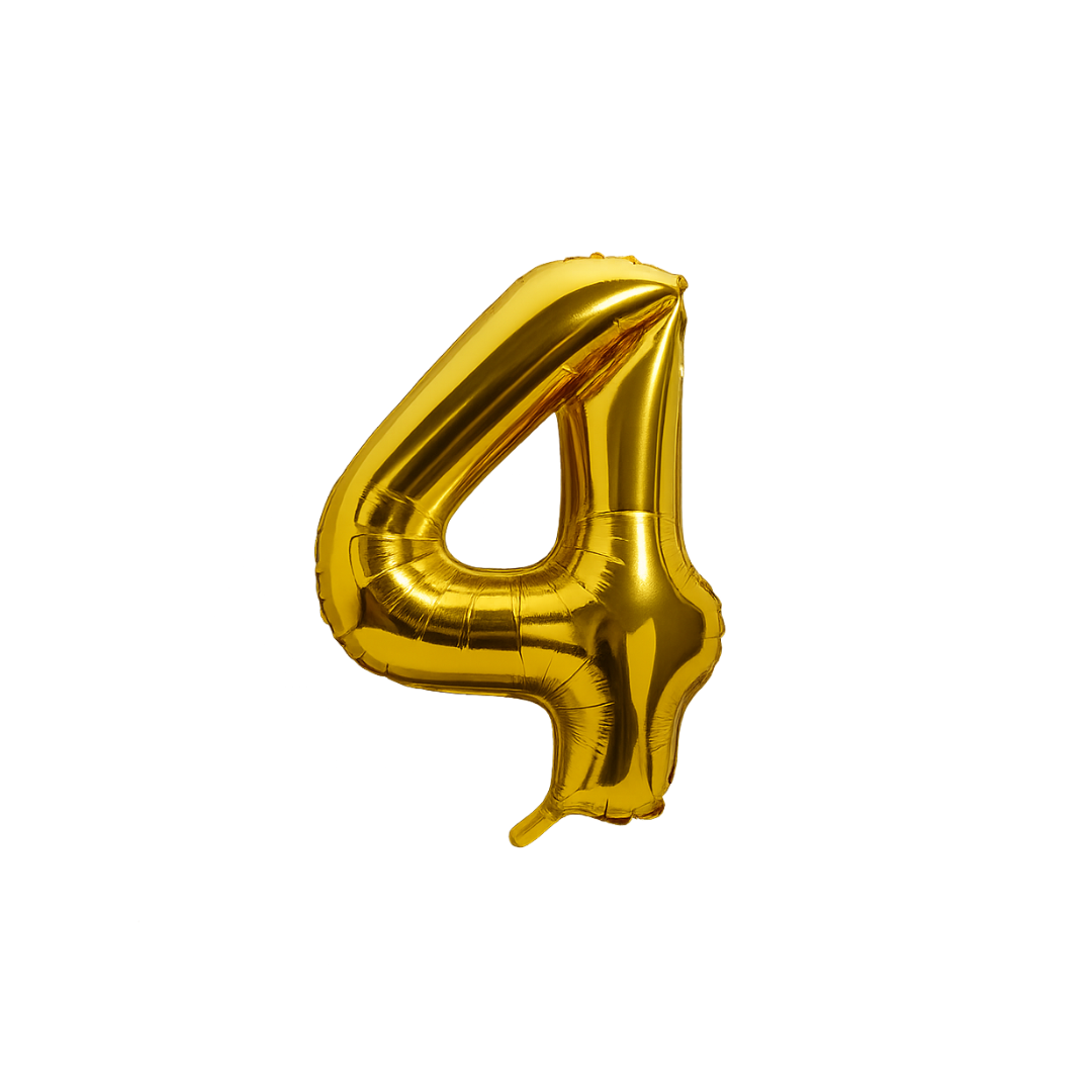 40" Gold Number 4 Balloon – Giant Foil Helium Balloon for Birthdays & Events