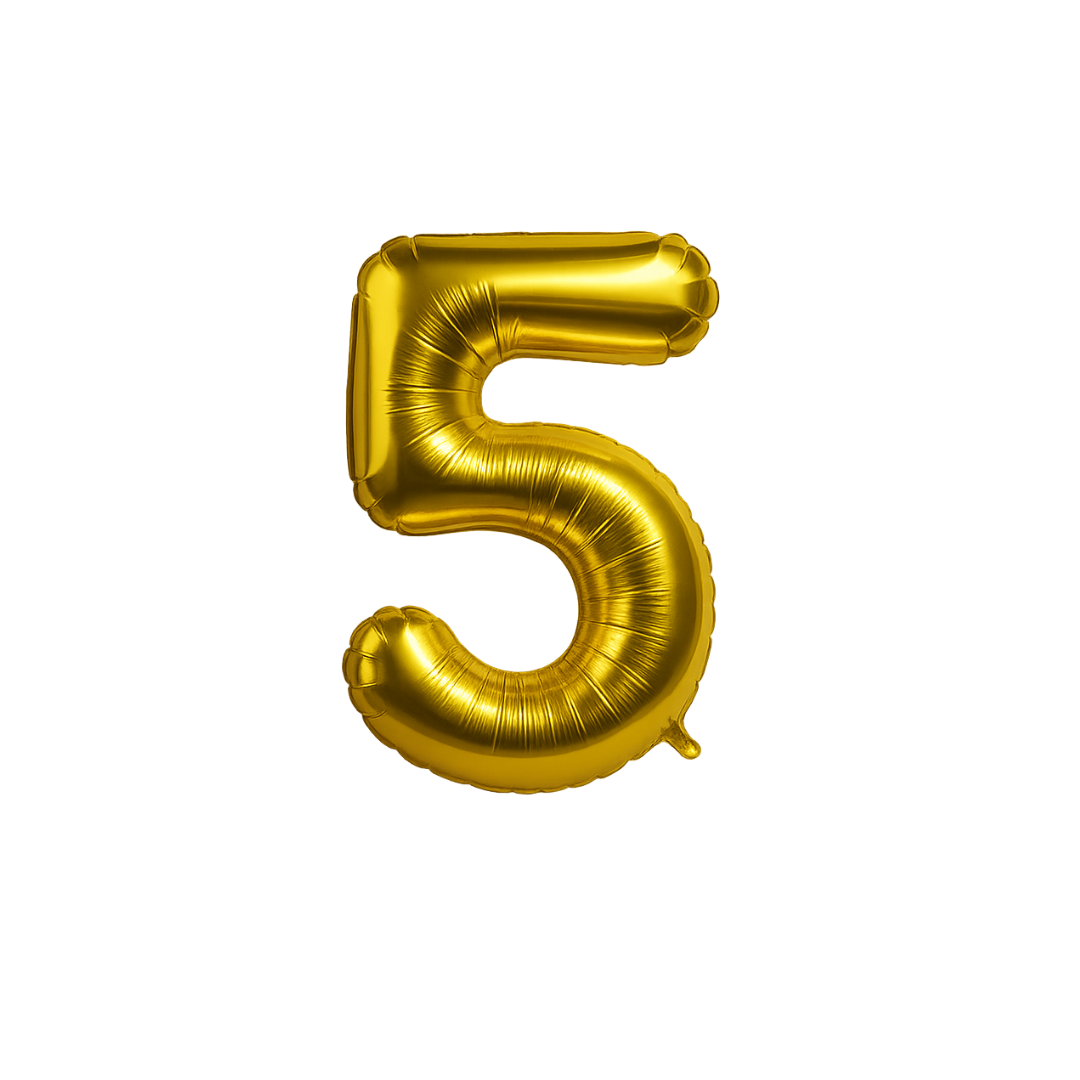 40" Gold Number 5 Balloon – Giant Foil Helium Balloon for Birthdays & Party Decor