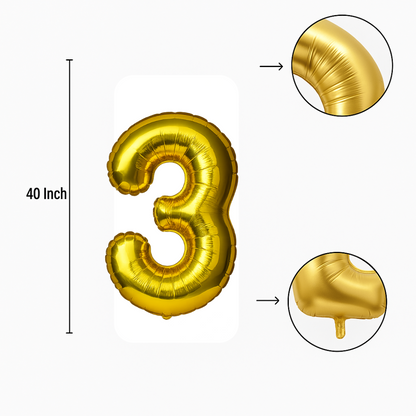40" Gold Number 3 Balloon – Giant Foil Helium Balloon for Birthdays & Celebrations