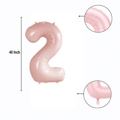 Pastel Baby Pink Matte Number 2 Balloon – 40" Foil Birthday Party Decoration