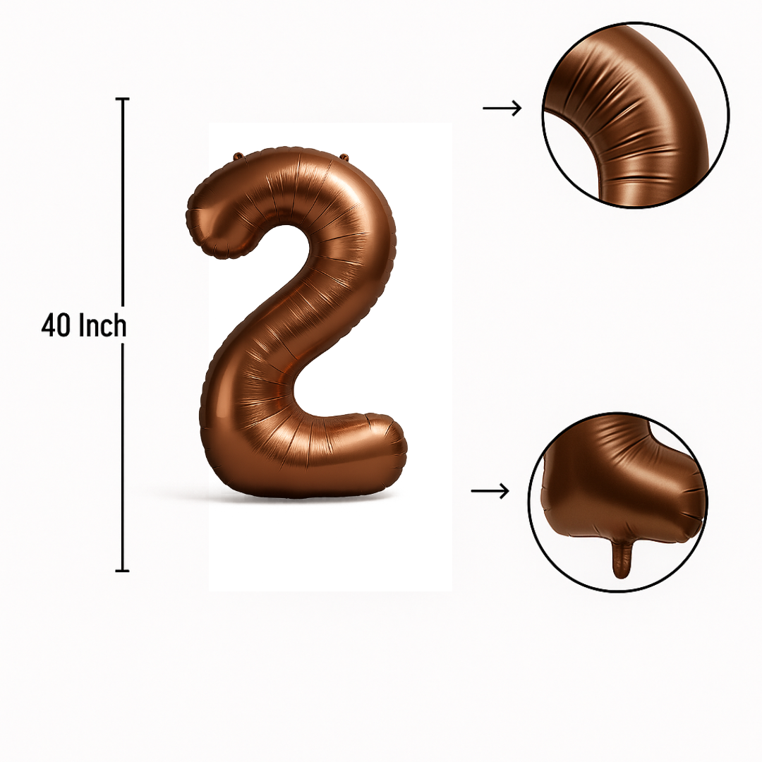 40" Chocolate Brown Number 2 Balloon – Giant Foil Birthday Decoration for Party & Celebration