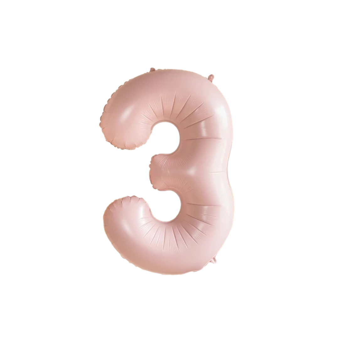 Pastel Baby Pink Matte Number 3 Balloon – 40" Foil Birthday Party Decoration