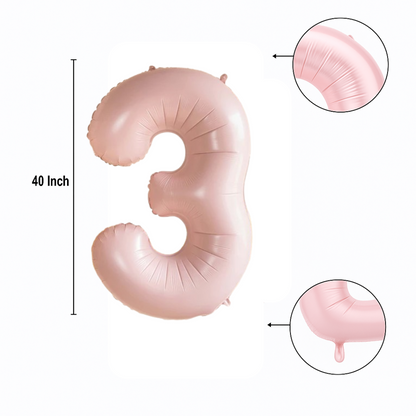 Pastel Baby Pink Matte Number 3 Balloon – 40" Foil Birthday Party Decoration