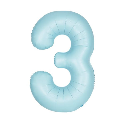 Baby blue number 3 balloon 40 inch matte pastel foil balloon