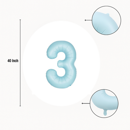 Blue Number 3 Balloon – 40" Foil Birthday Party Decoration