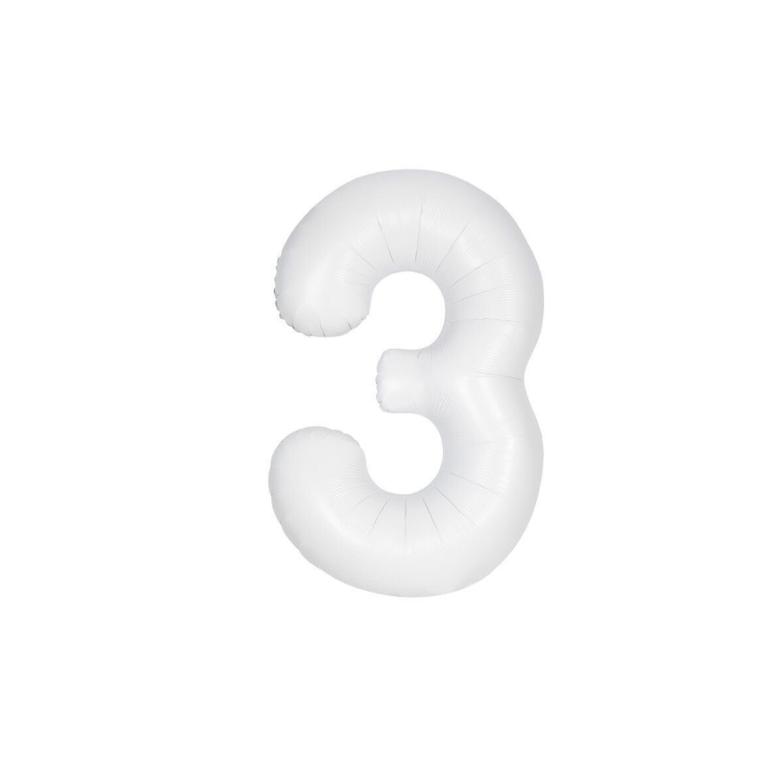 White 40" Number 3 Foil Balloon – Giant Birthday Party Decoration