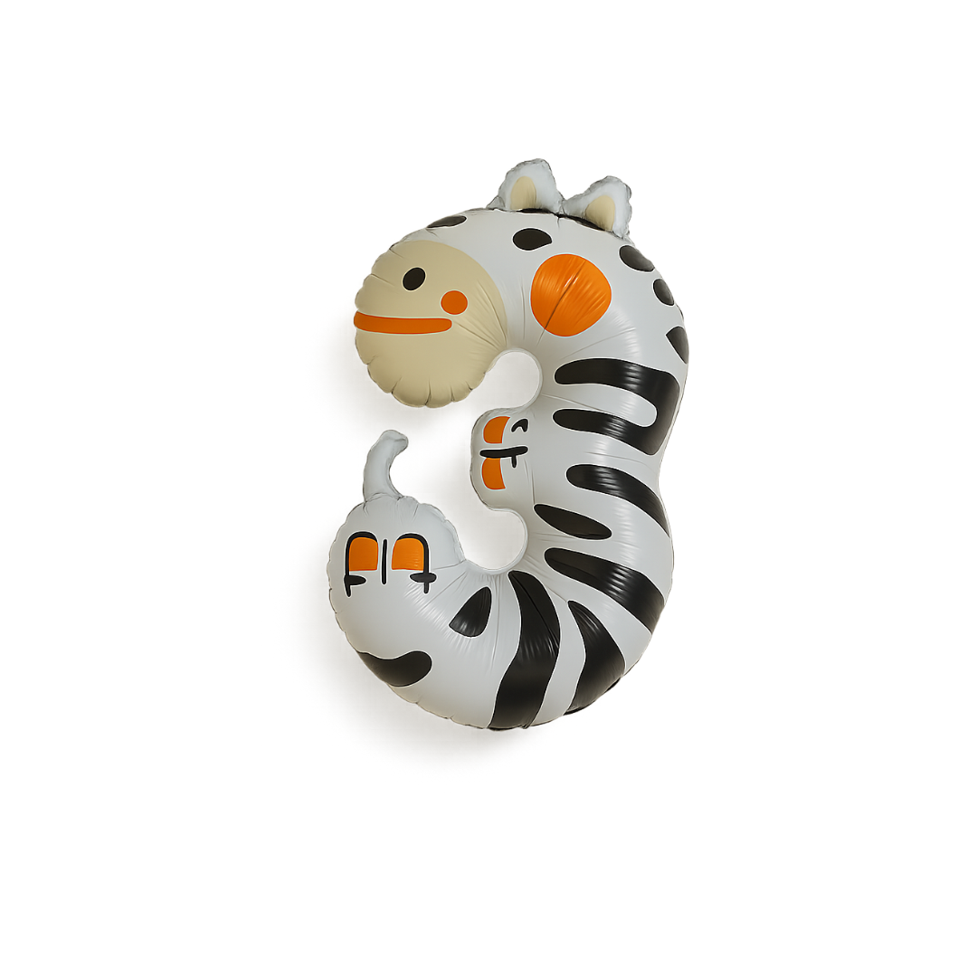 Zebra Number 3 Balloon – 40 Inch Foil Animal Jungle Birthday Decoration for Kids